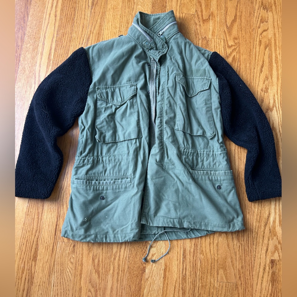Reformation Olive Green Utility Jacket with Black Sleeves